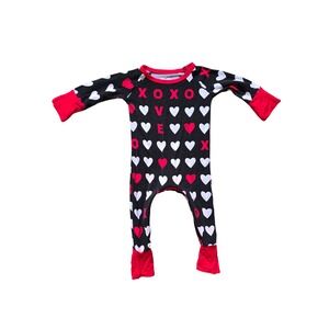 Little Sleepies Newborn Valentine Hearts XOXO Bamboo Sleeper Pajamas Red Black